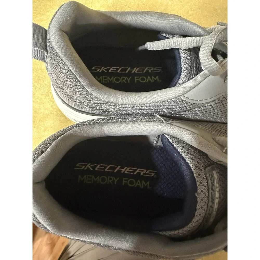 Skechers Flex Lite Men's 11 Gray Navy Memory Foam Walking Shoes 16829